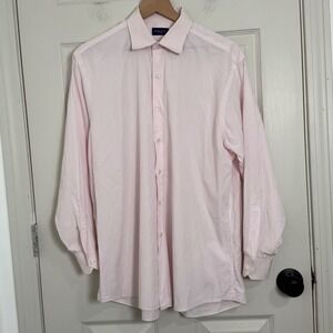 Proper‎ Cloth Dress Shirt Mens Large Pink Stripes Formal Business Casual Office